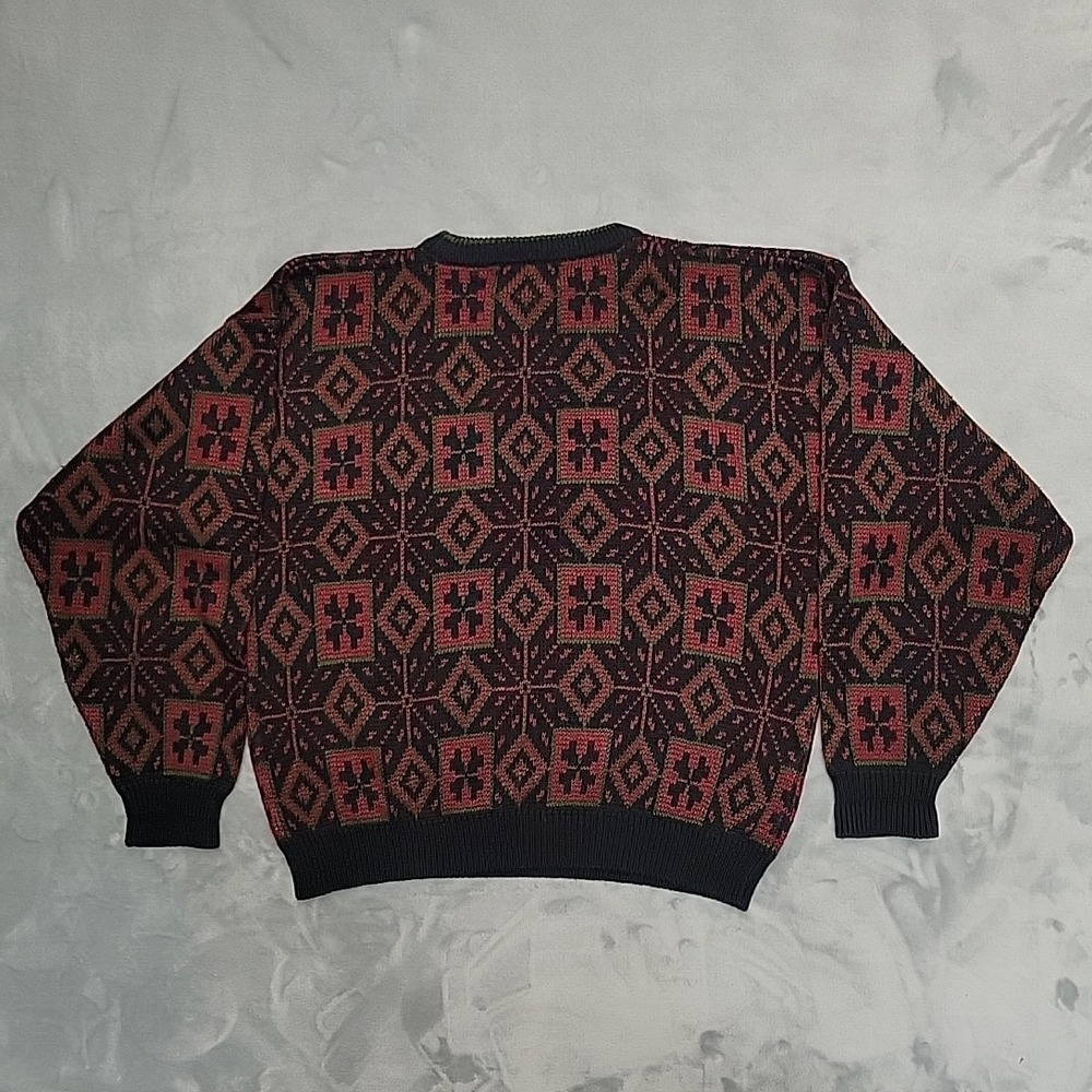Saturdays Sweater Mens Large Multicolor Geometric Knit Crewneck Vintage 90s - Picture 5 of 6